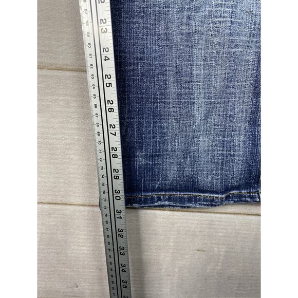 Vtg Hint Jeans Womens 9 Blue Flare Bootcut Low Rise Distressed Pockets Y2K - Picture 8 of 11